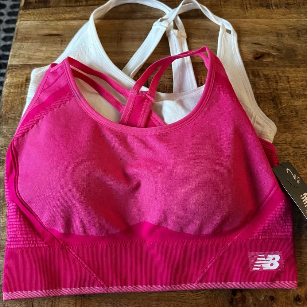 New Balance Women's Hot Pink and White Sports Bra Set of 2 large NEW NWT